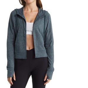 90 DEGREE BY REFLEX Cationic Cropped Full Zip Hoodie - Heather Sage Color- NWT